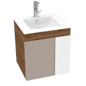 Mueble de Baño Kyle con Lavamanos Suspendido Color Café con 2 Puertas Blanco y Gris 510x550 mm